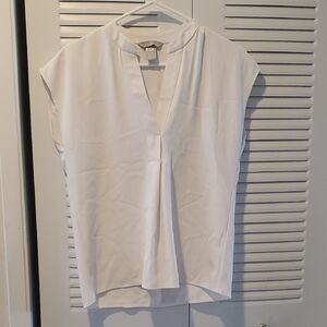 H&M White Cap-Sleeve V-Neck Blouse
